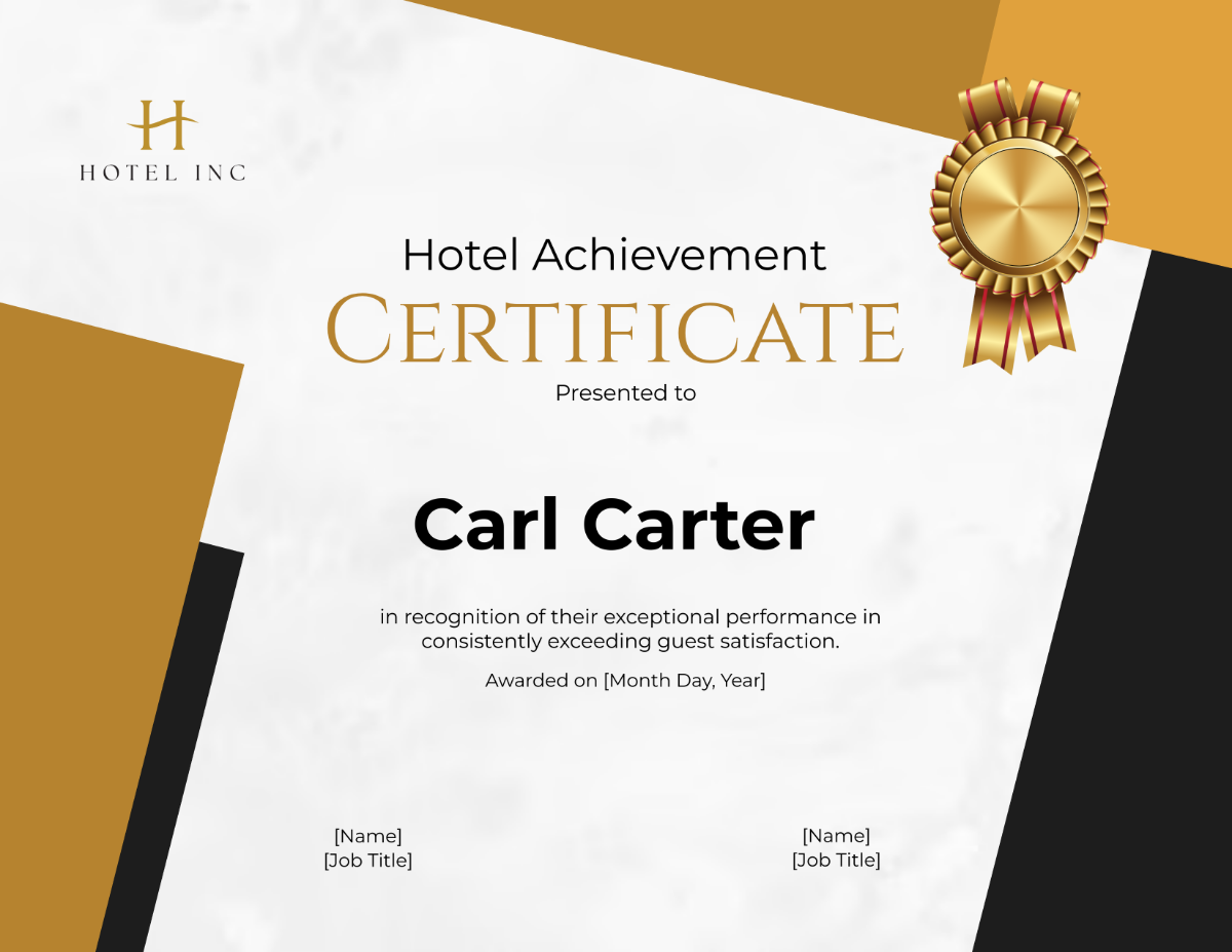 Hotel Achievement Certificate