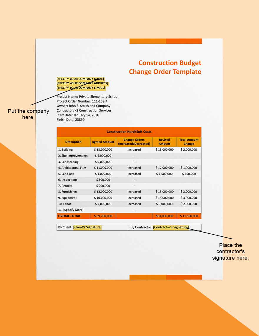 Construction Budget Change Order Template