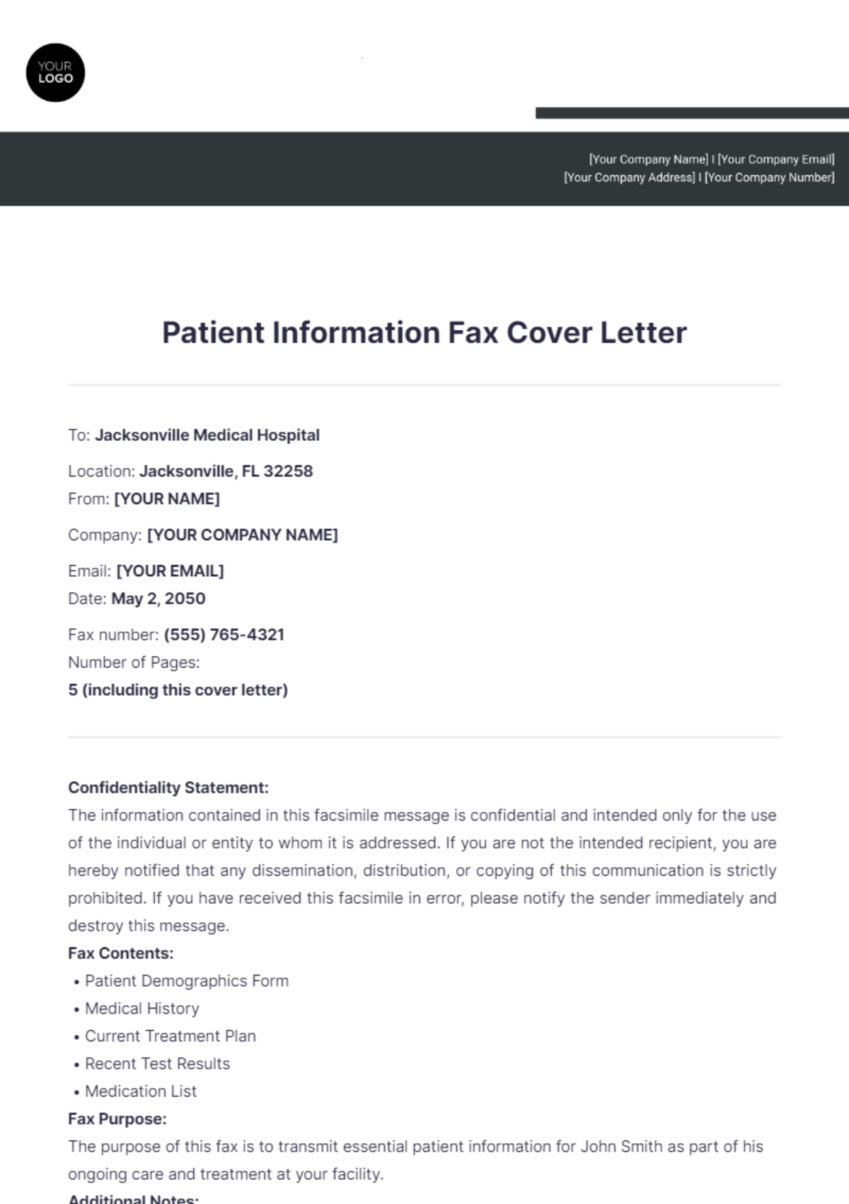 Patient Information Fax Cover Letter - Edit Online & Download