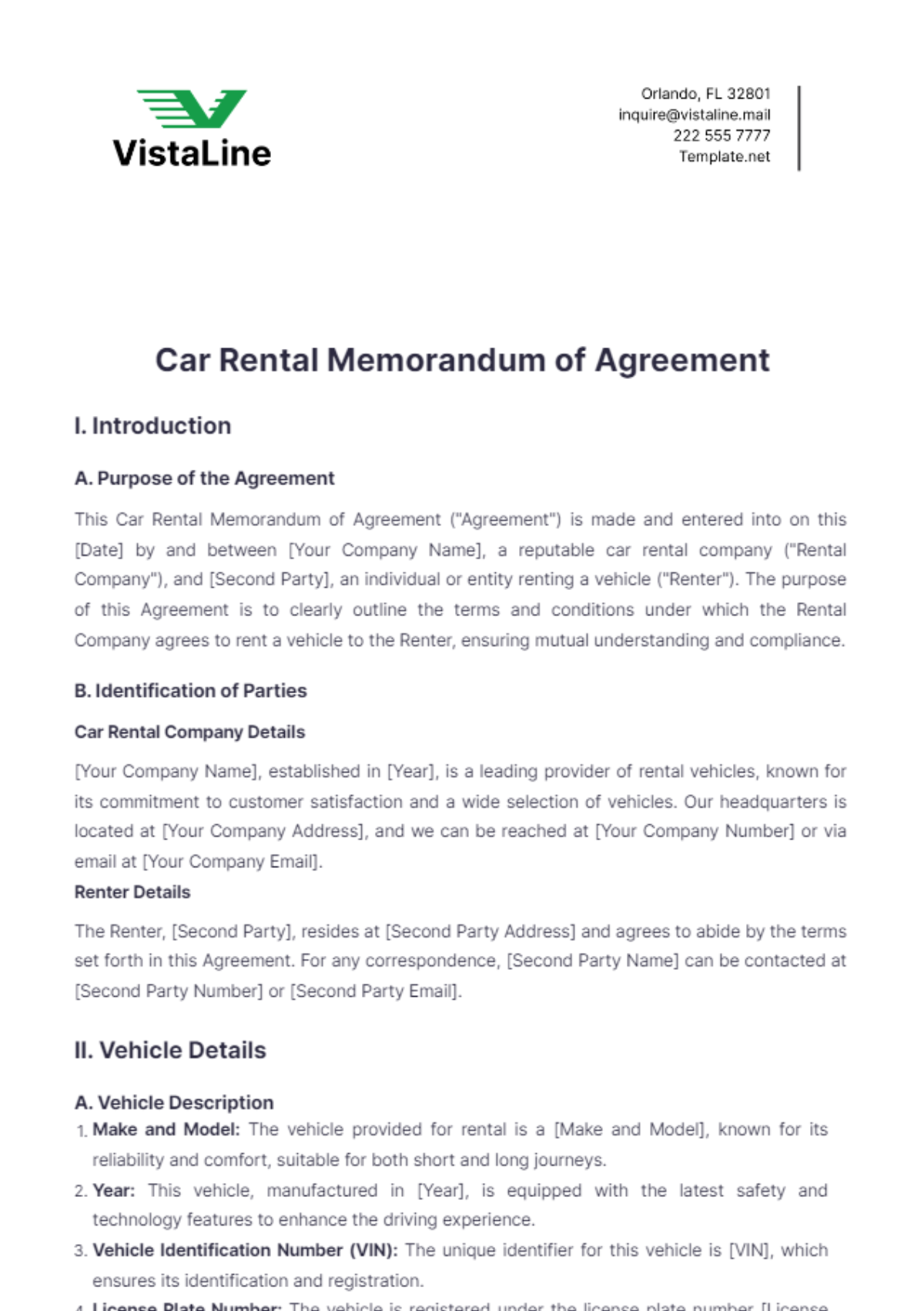 Car Rental Memorandum of Agreement Template - Edit Online & Download