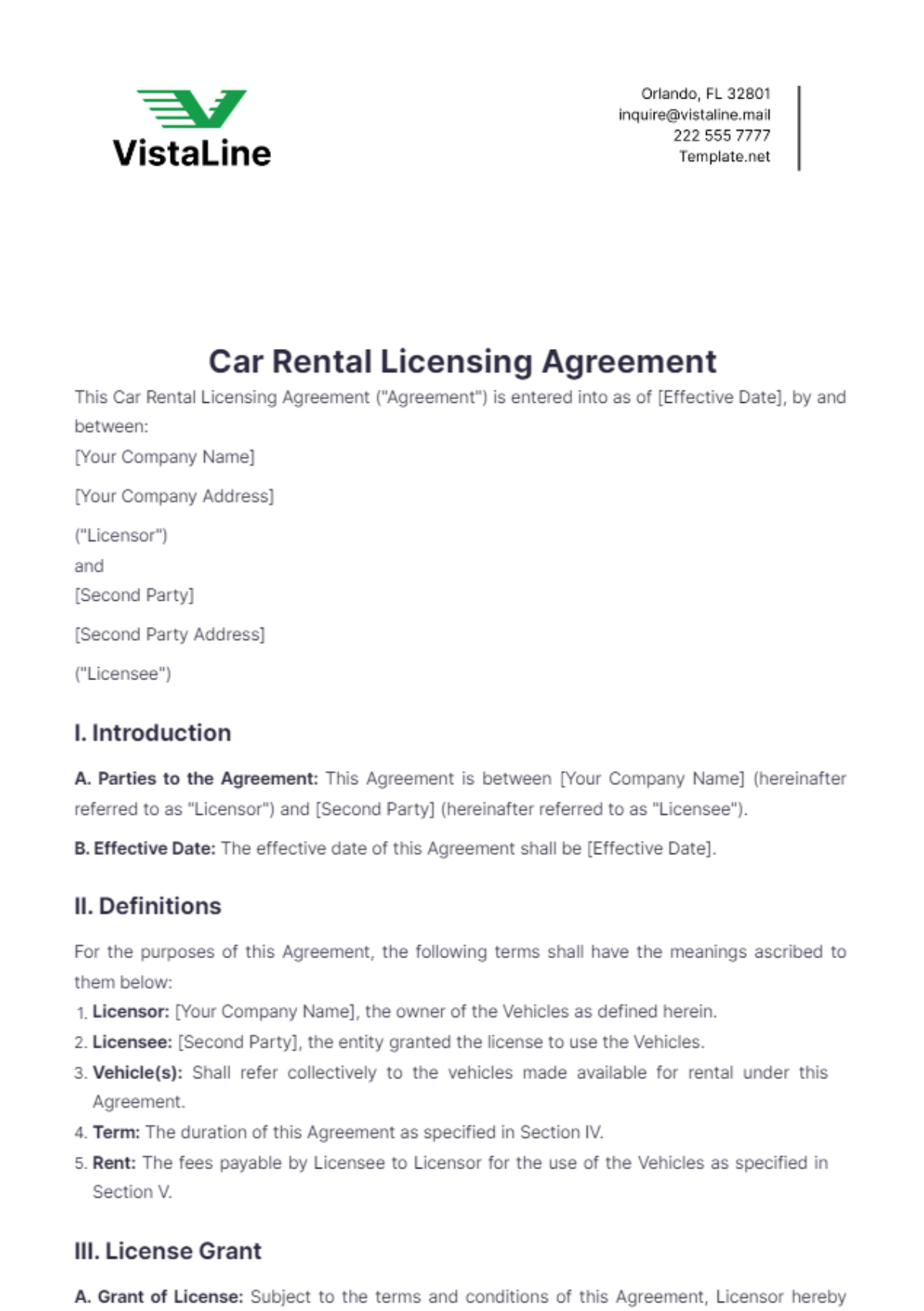 Car Rental Licensing Agreement Template - Edit Online & Download