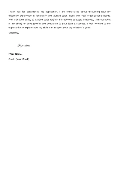 Free Tourism Sales Manager Cover Letter to Edit Online