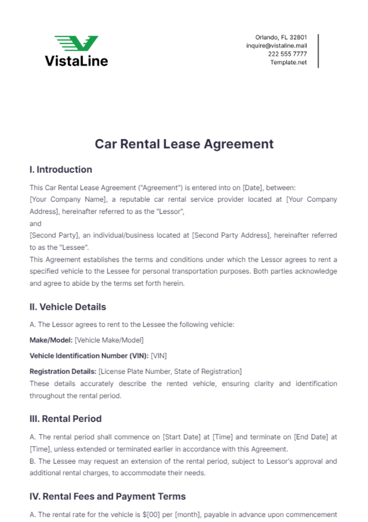 Car Rental Lease Agreement Template - Edit Online & Download