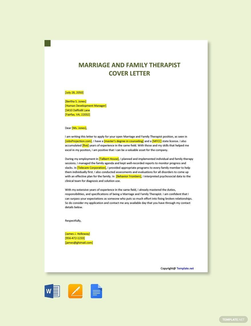 Marriage & Family Therapist Cover Letter
