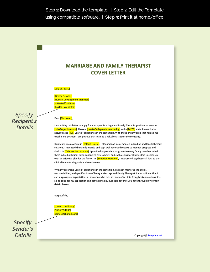 Marriage & Family Therapist Cover Letter