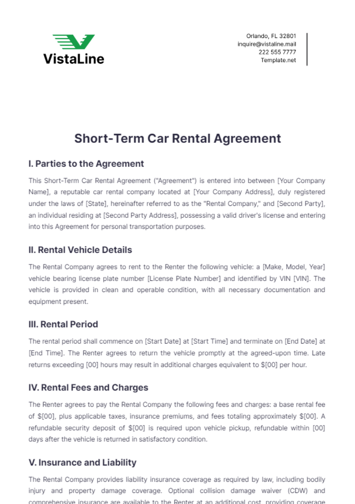 Short-Term Car Rental Agreement Template - Edit Online & Download