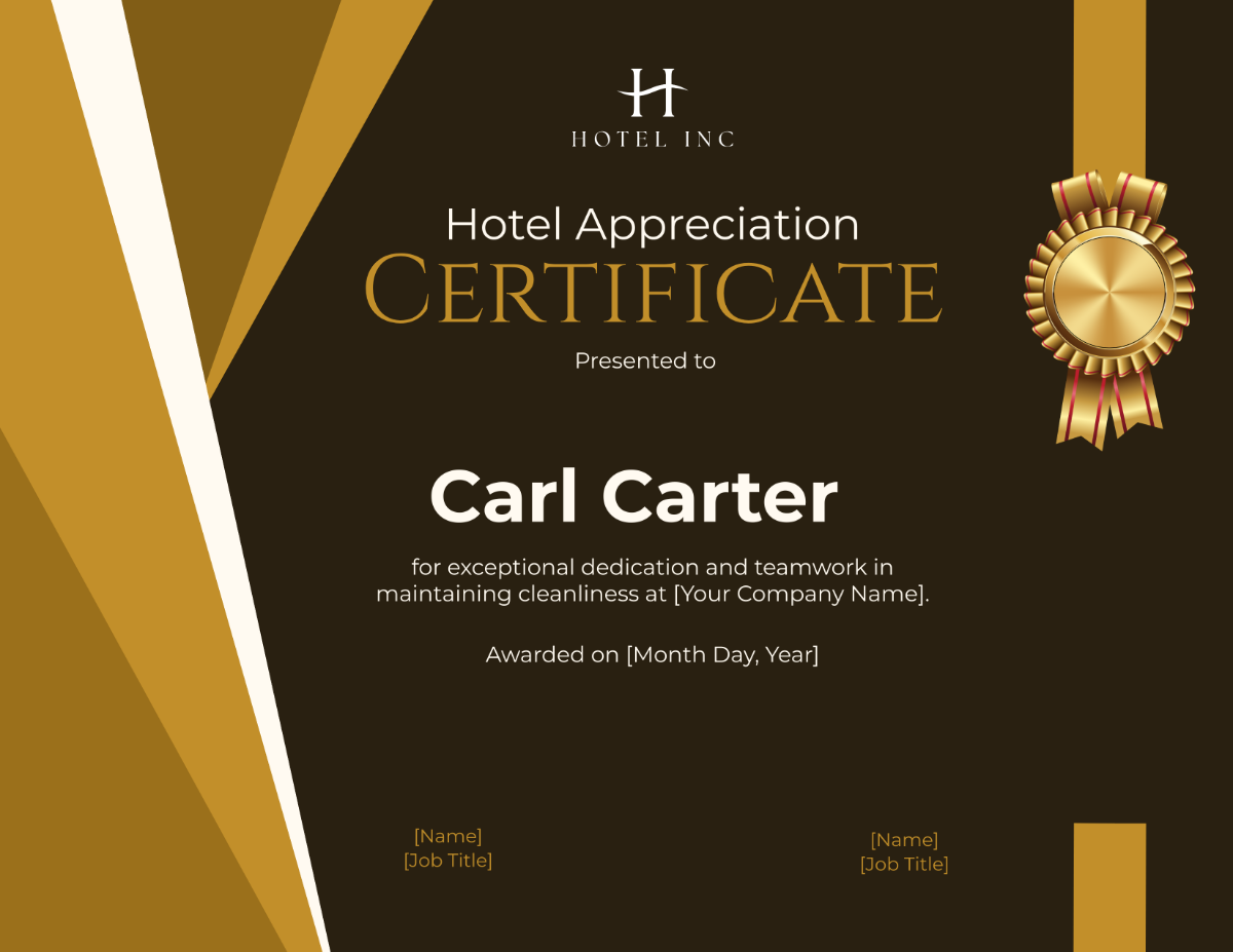 Hotel Recognition Certificate