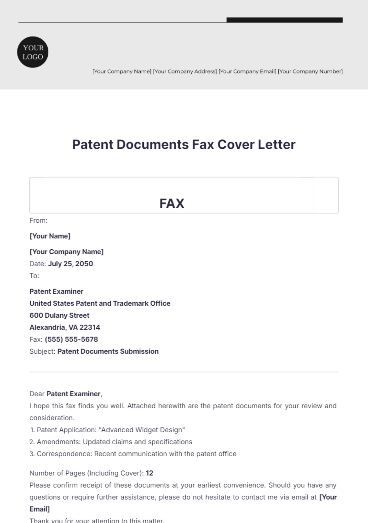 Patent Documents Fax Cover Letter - Edit Online & Download