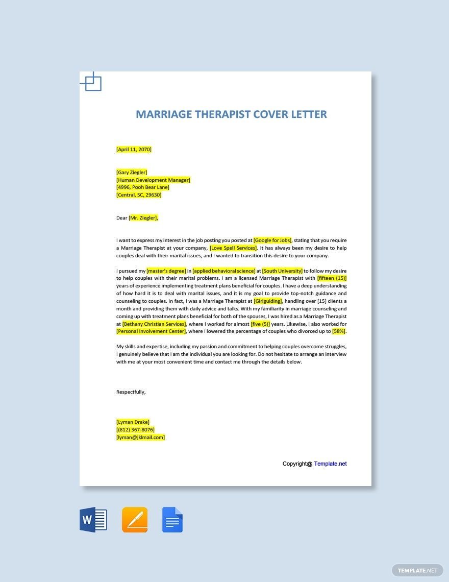 Marriage Therapist Cover Letter