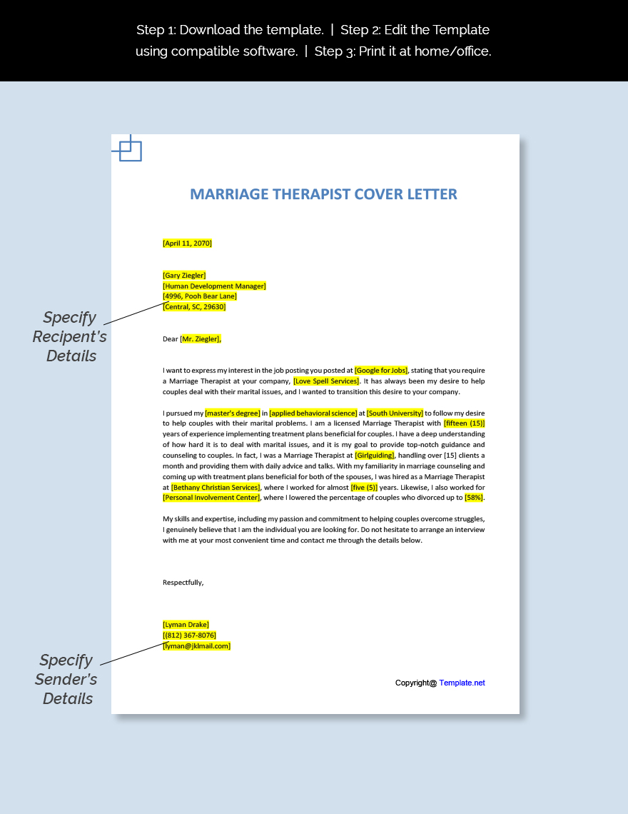 Marriage Therapist Cover Letter Template