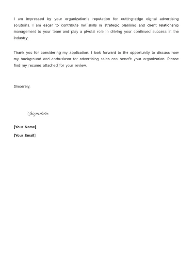 Free Advertising Sales Manager Cover Letter to Edit Online