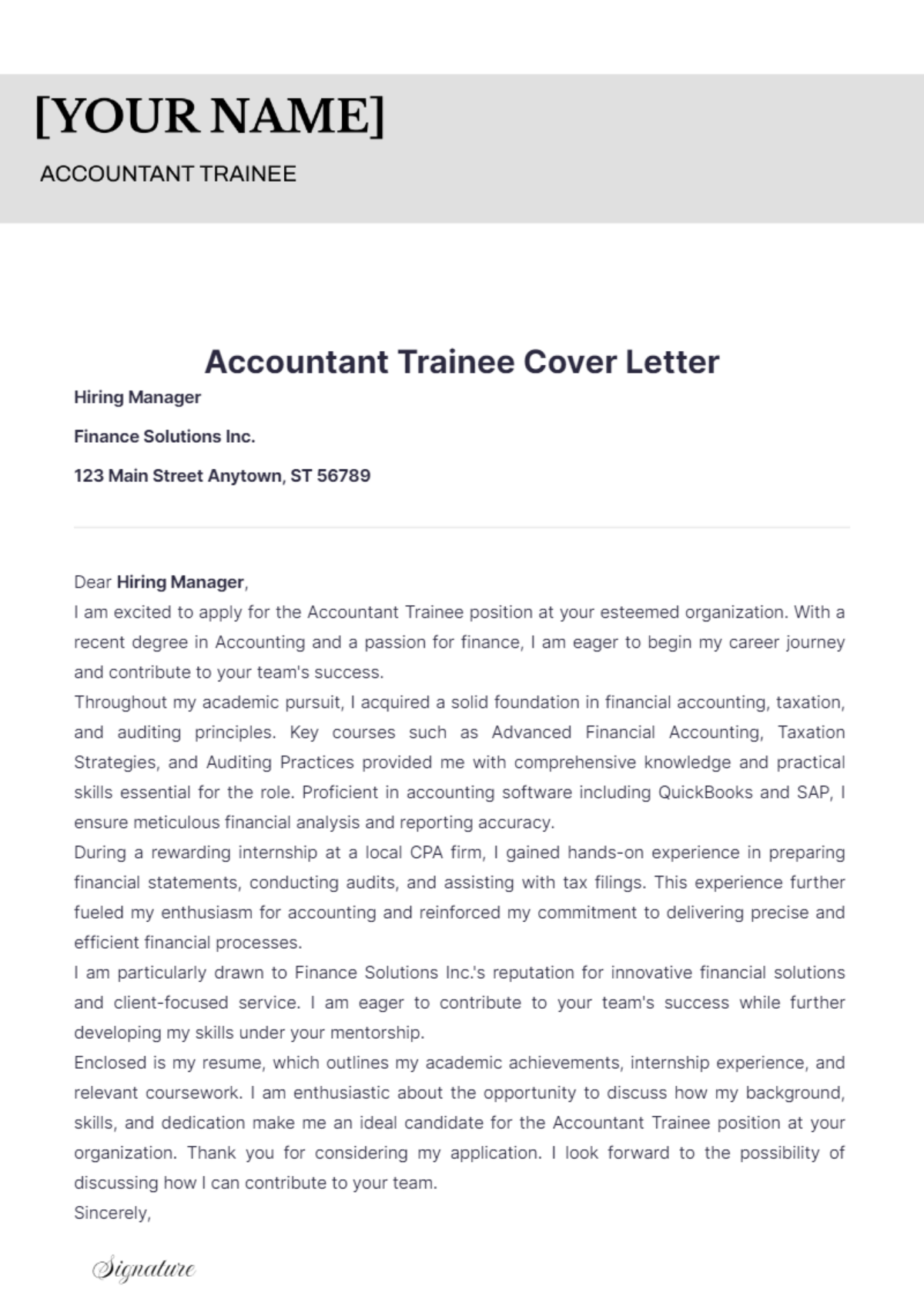 Accountant Trainee Cover Letter - Edit Online & Download