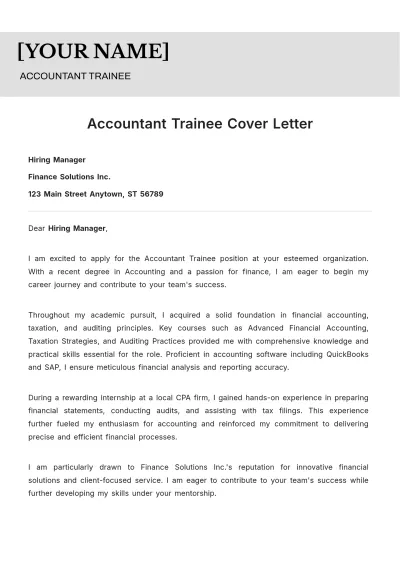 Free Accountant Trainee Cover Letter to Edit Online