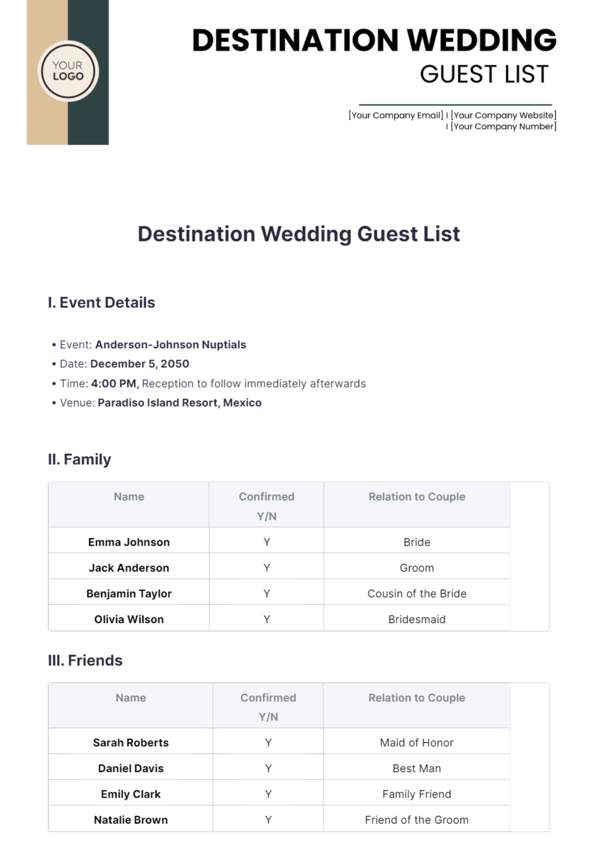 Destination Wedding Guest List Template - Edit Online & Download