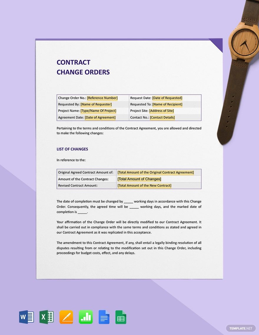 Contract Change Orders Template