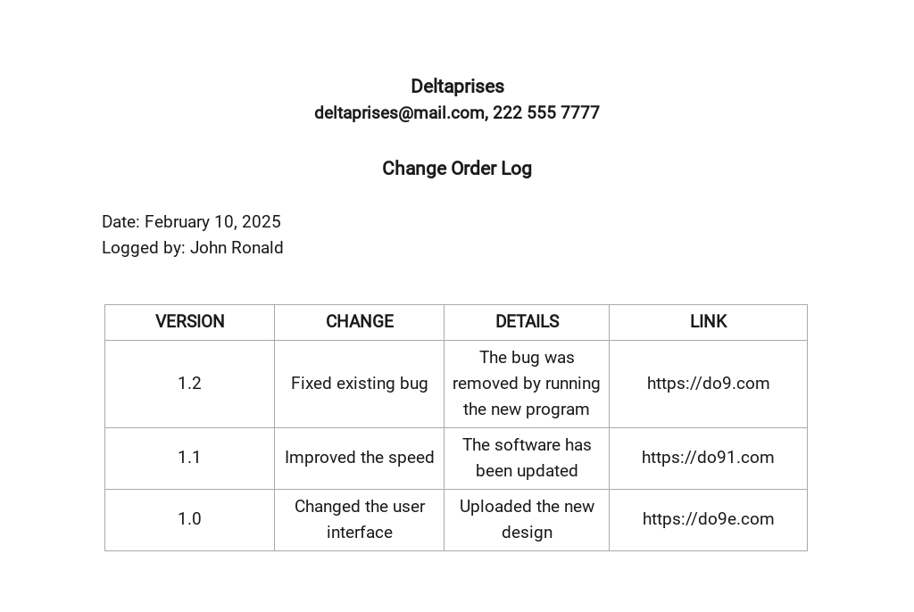 FREE Change Order Log Template - PDF | Word (DOC) | Excel | Apple (MAC ...