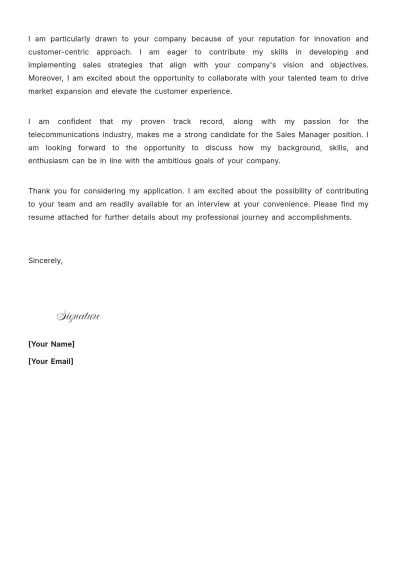 Free Telecom Sales Manager Cover Letter to Edit Online