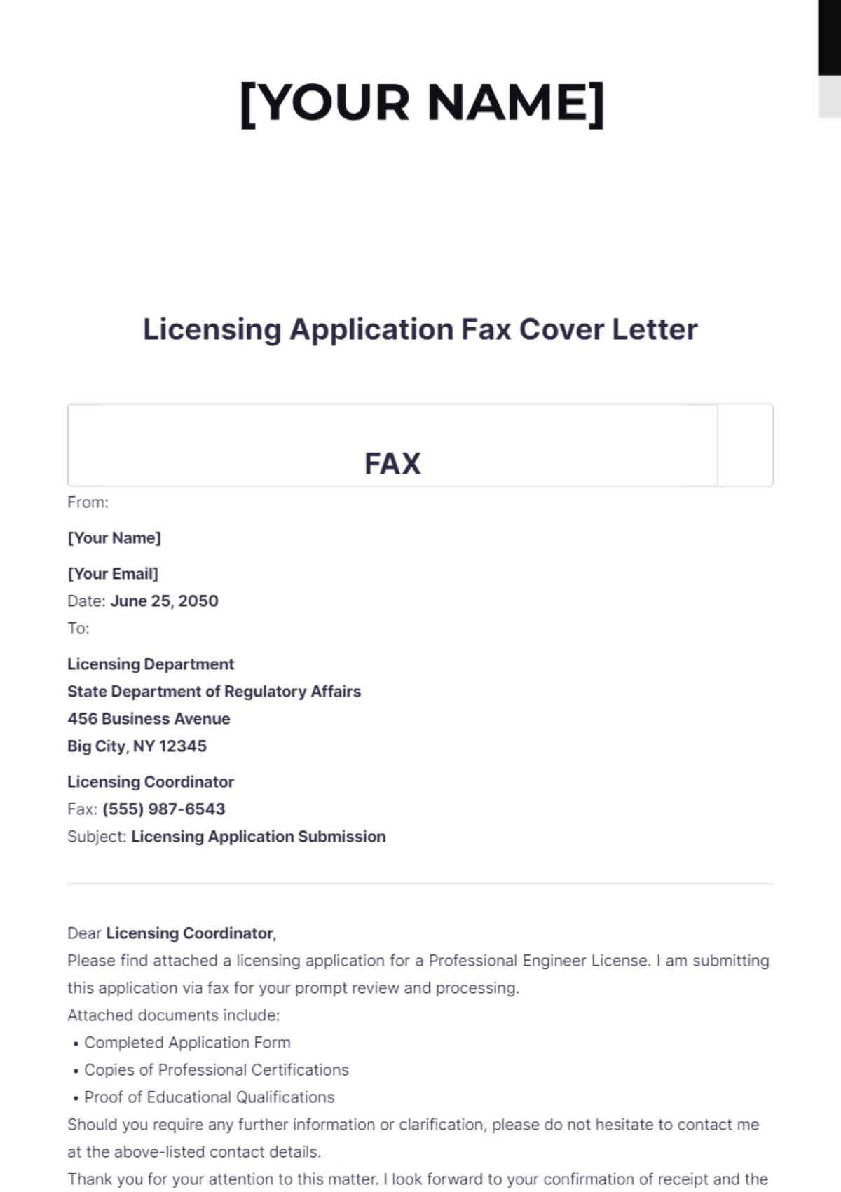 Licensing Application Fax Cover Letter - Edit Online & Download