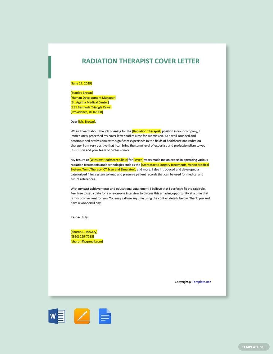 Radiation Therapist Cover Letter