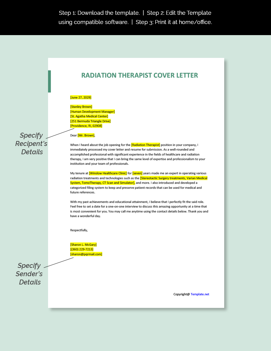 Radiation Therapist Cover Letter