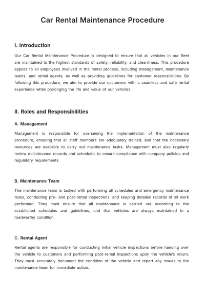 Free Car Rental Maintenance Procedure Template to Edit Online