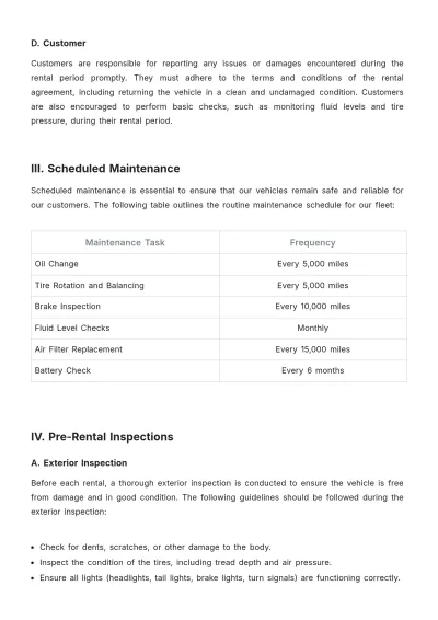 Free Car Rental Maintenance Procedure Template to Edit Online