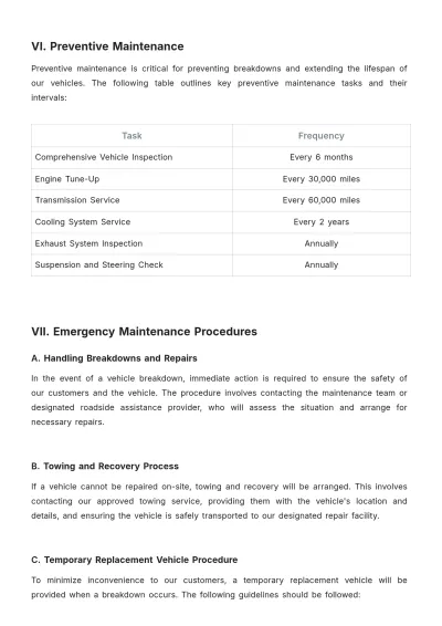 Free Car Rental Maintenance Procedure Template to Edit Online