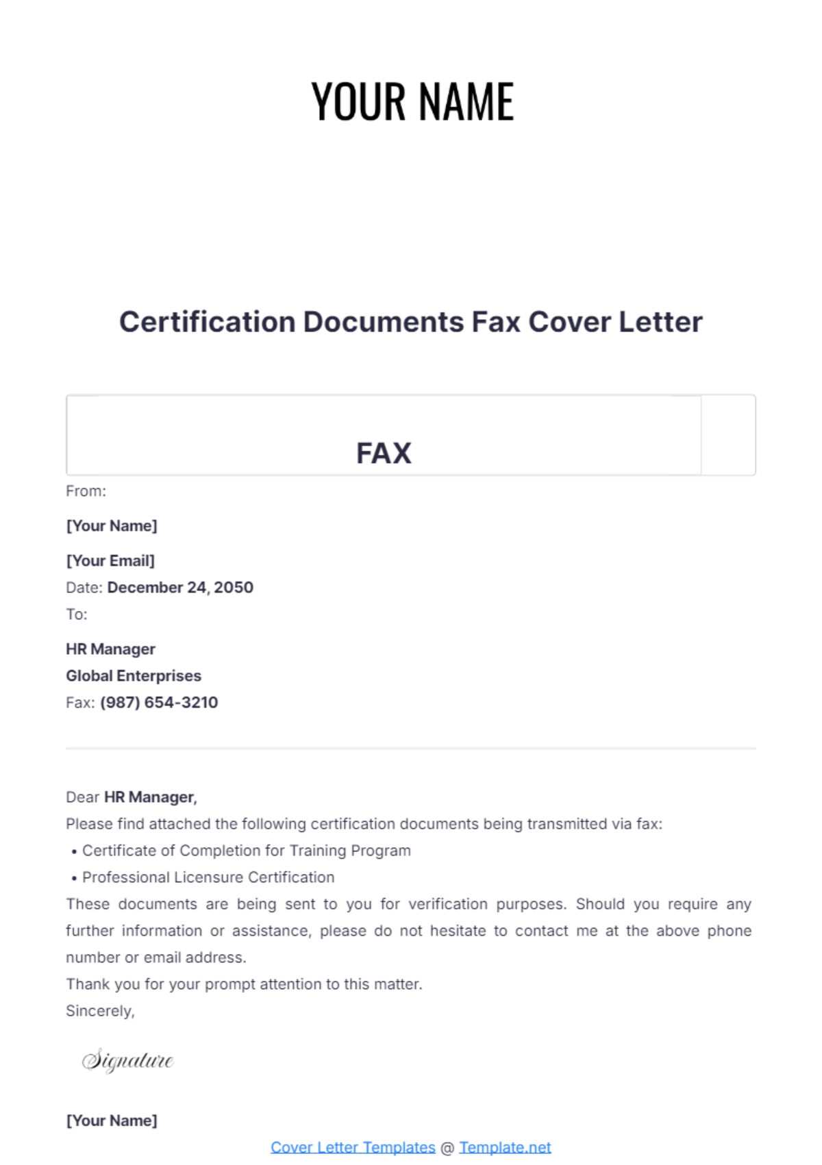 Certification Documents Fax Cover Letter - Edit Online & Download