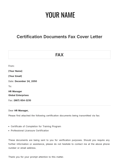 Free Certification Documents Fax Cover Letter to Edit Online