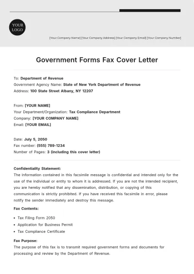 Free Government Forms Fax Cover Letter to Edit Online