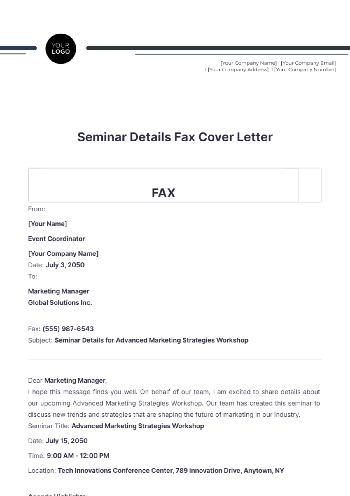 Seminar Details Fax Cover Letter - Edit Online & Download