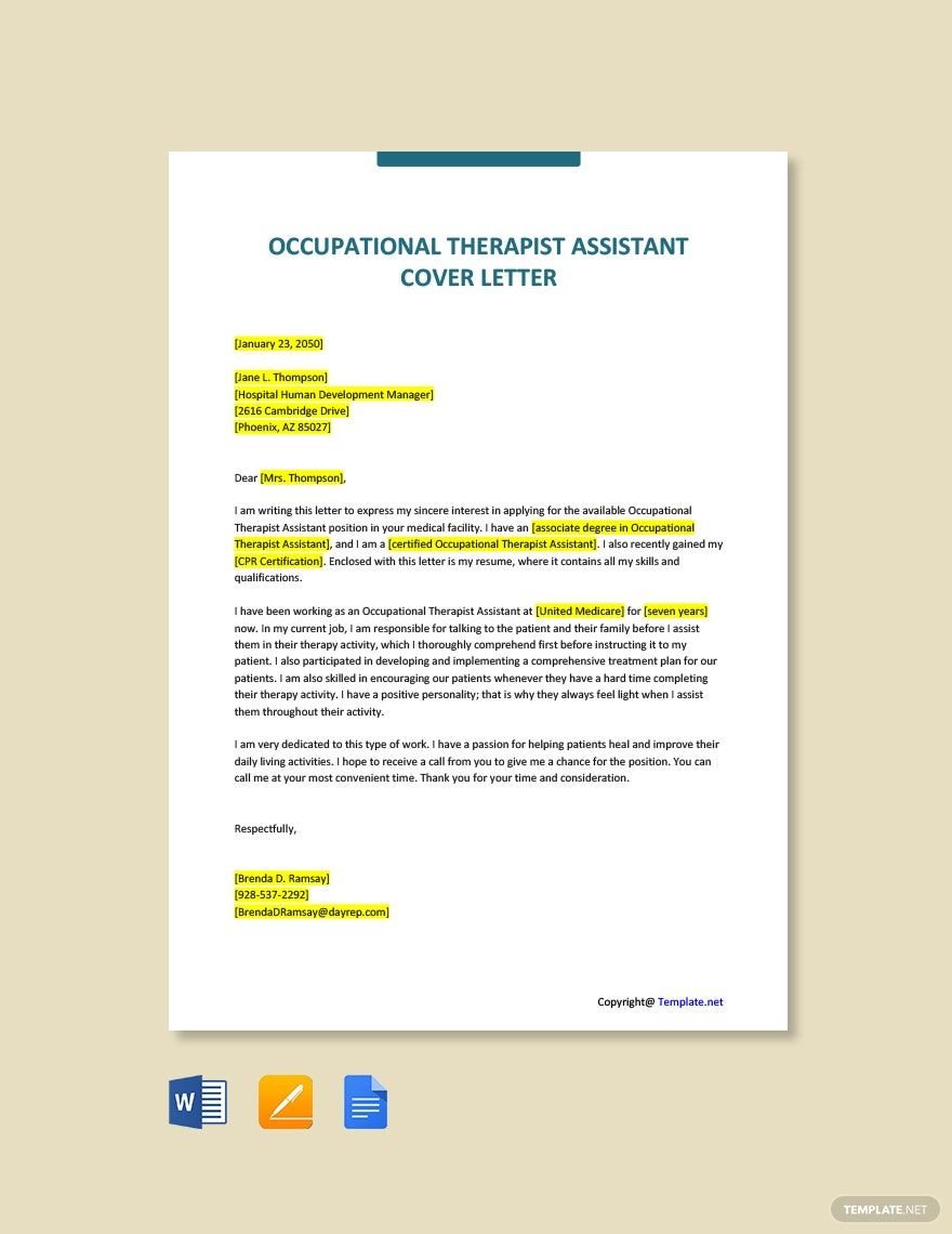 Occupational Therapist Assistant Cover Letter