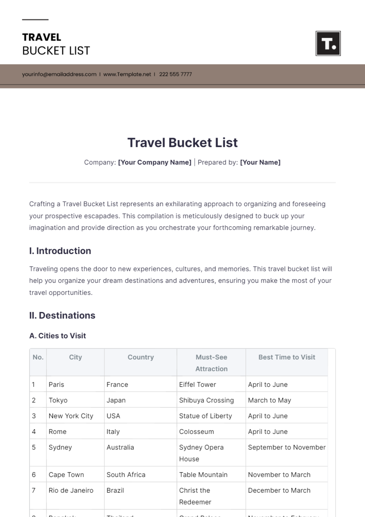 Travel Bucket List Template - Edit Online & Download