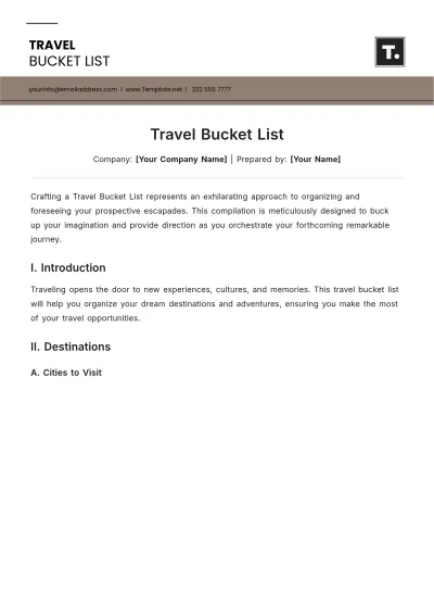 Free Travel Bucket List Template to Edit Online