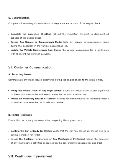 Free Car Rental Engine Check Procedure Template to Edit Online