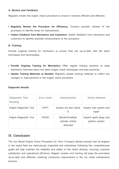 Free Car Rental Engine Check Procedure Template to Edit Online