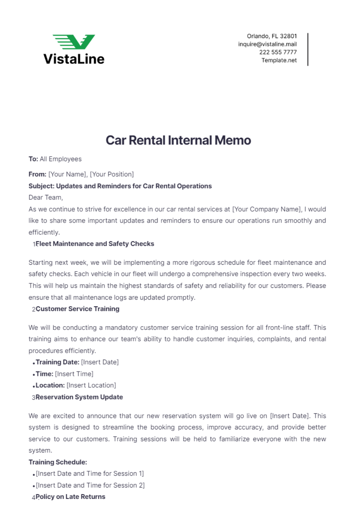 Car Rental Internal Memo Template - Edit Online & Download