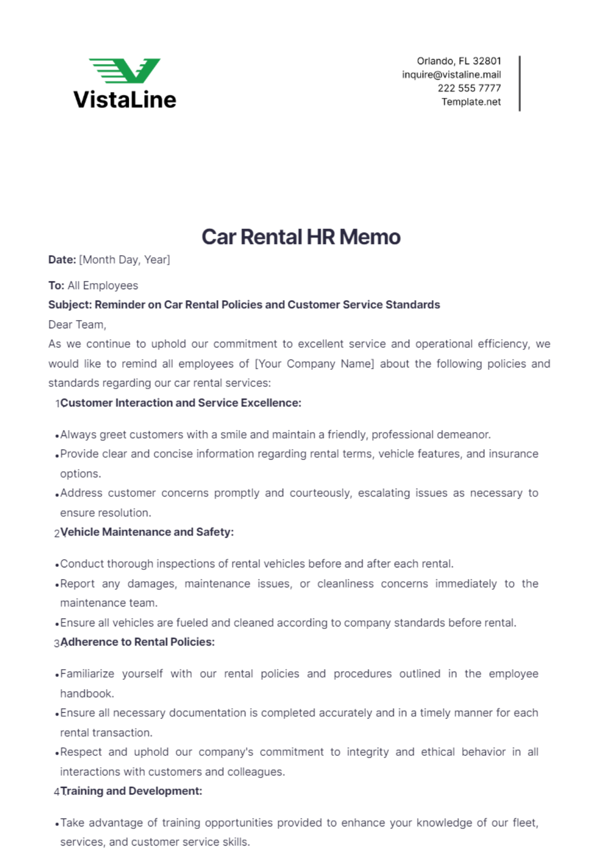 Car Rental HR Memo Template - Edit Online & Download