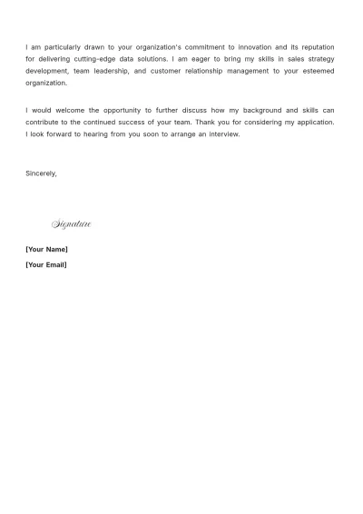 Free Data Solutions Sales Manager Cover Letter to Edit Online