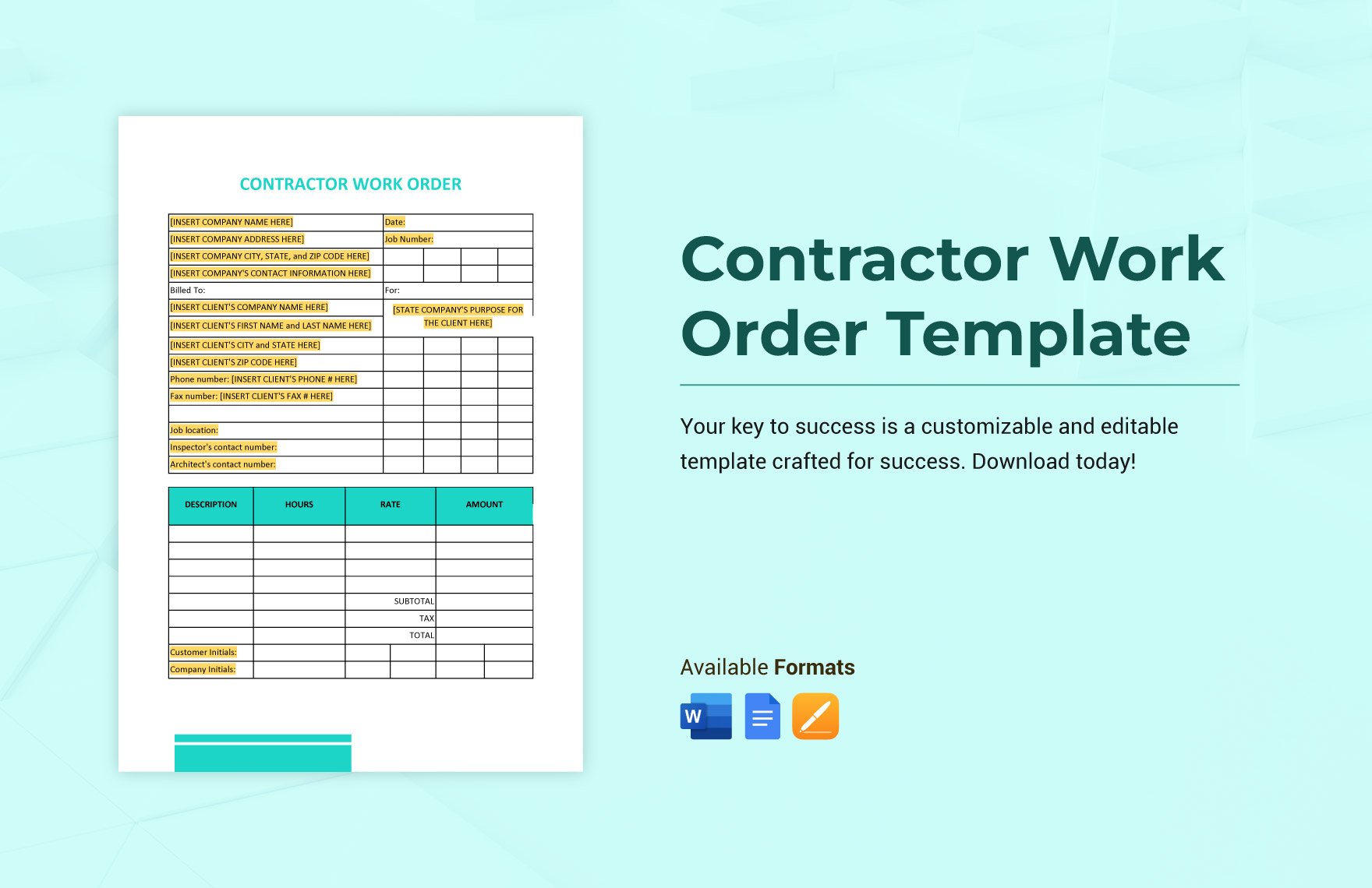 Contractor Work Order Template