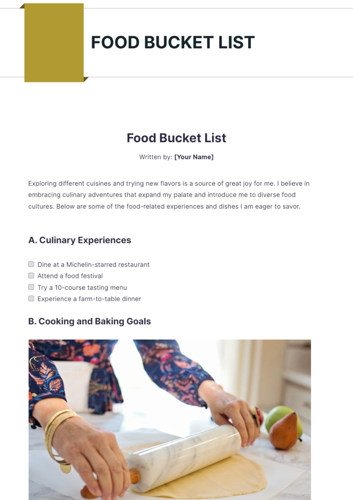 Food Bucket List Template