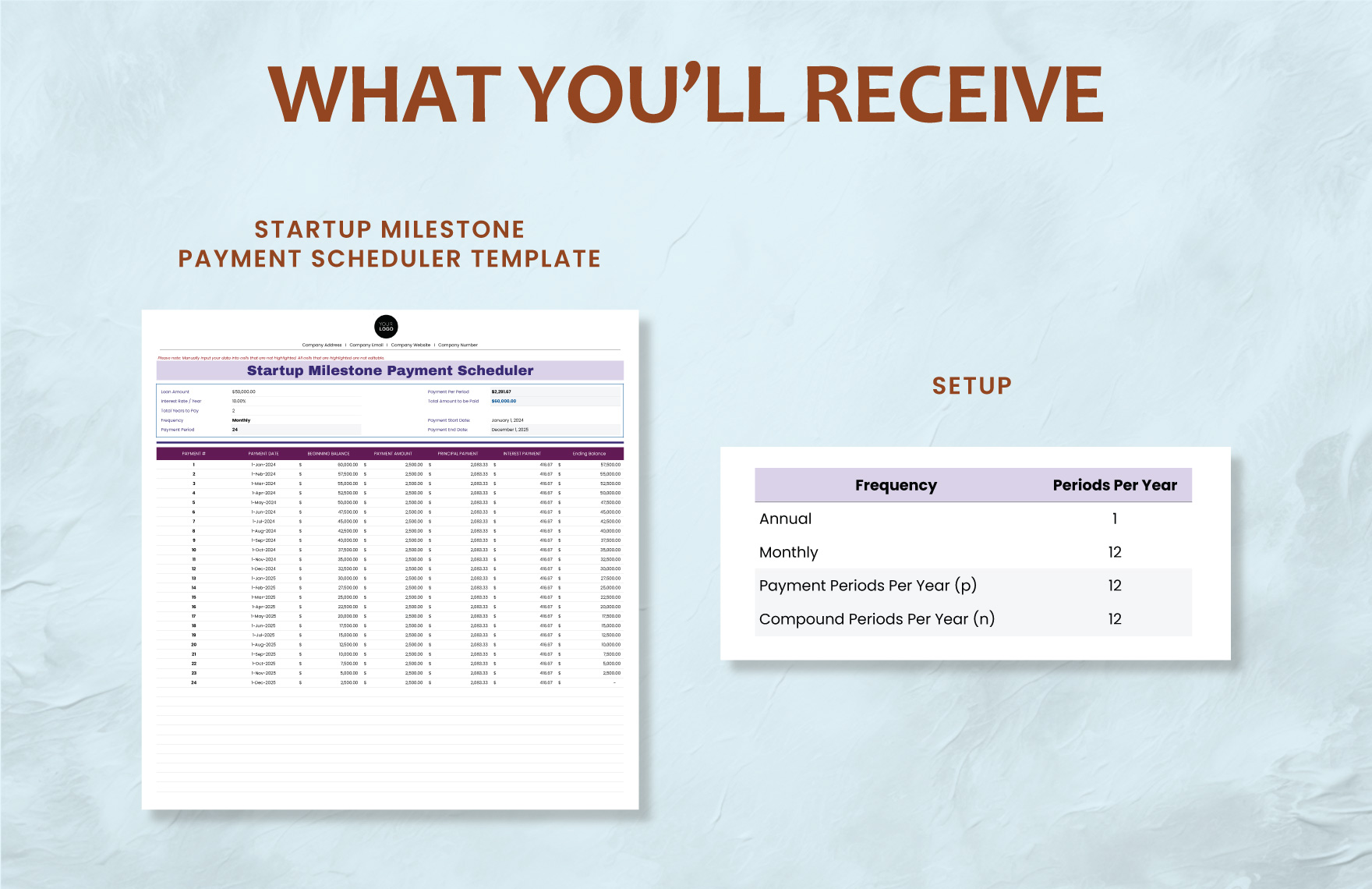 Startup Milestone Payment Scheduler Template