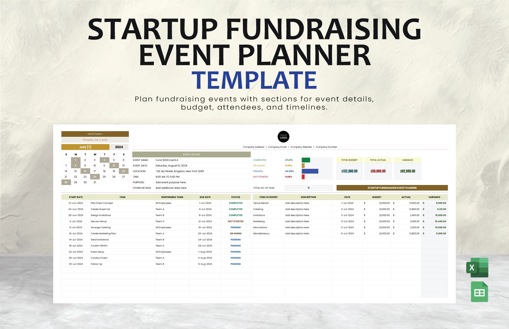 Startup Fundraising Event Planner Template in Excel, Google Sheets