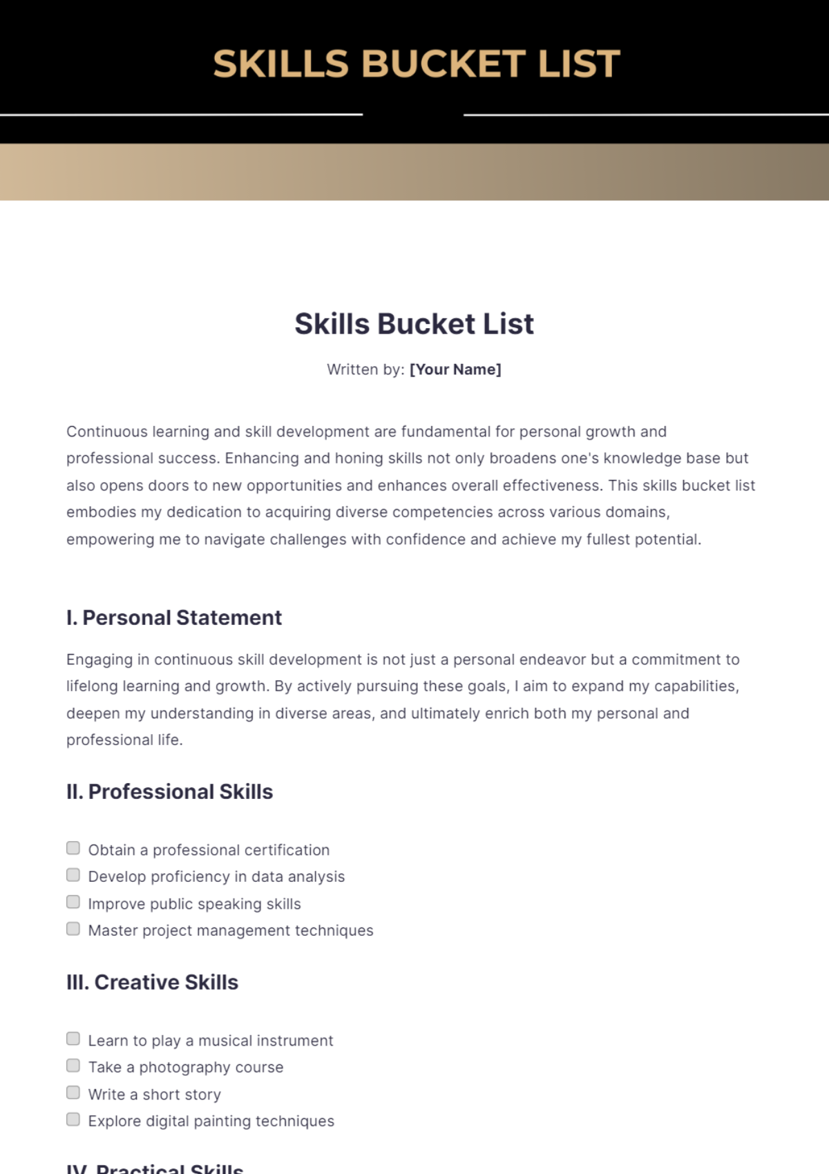 Skills Bucket List Template