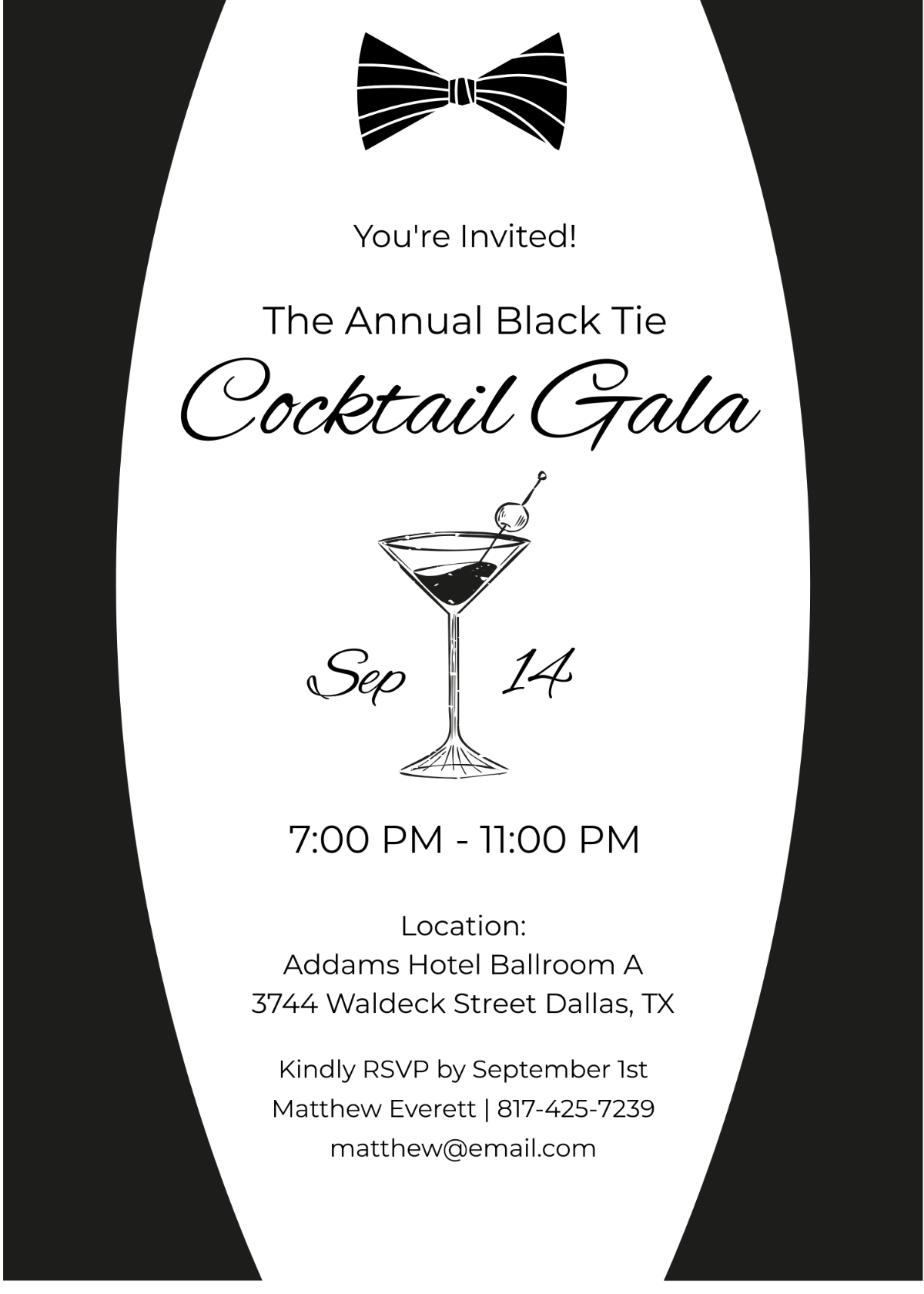 Black Tie Cocktail Invitation
