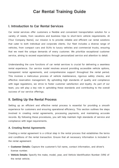 Free Car Rental Training Guide Template to Edit Online