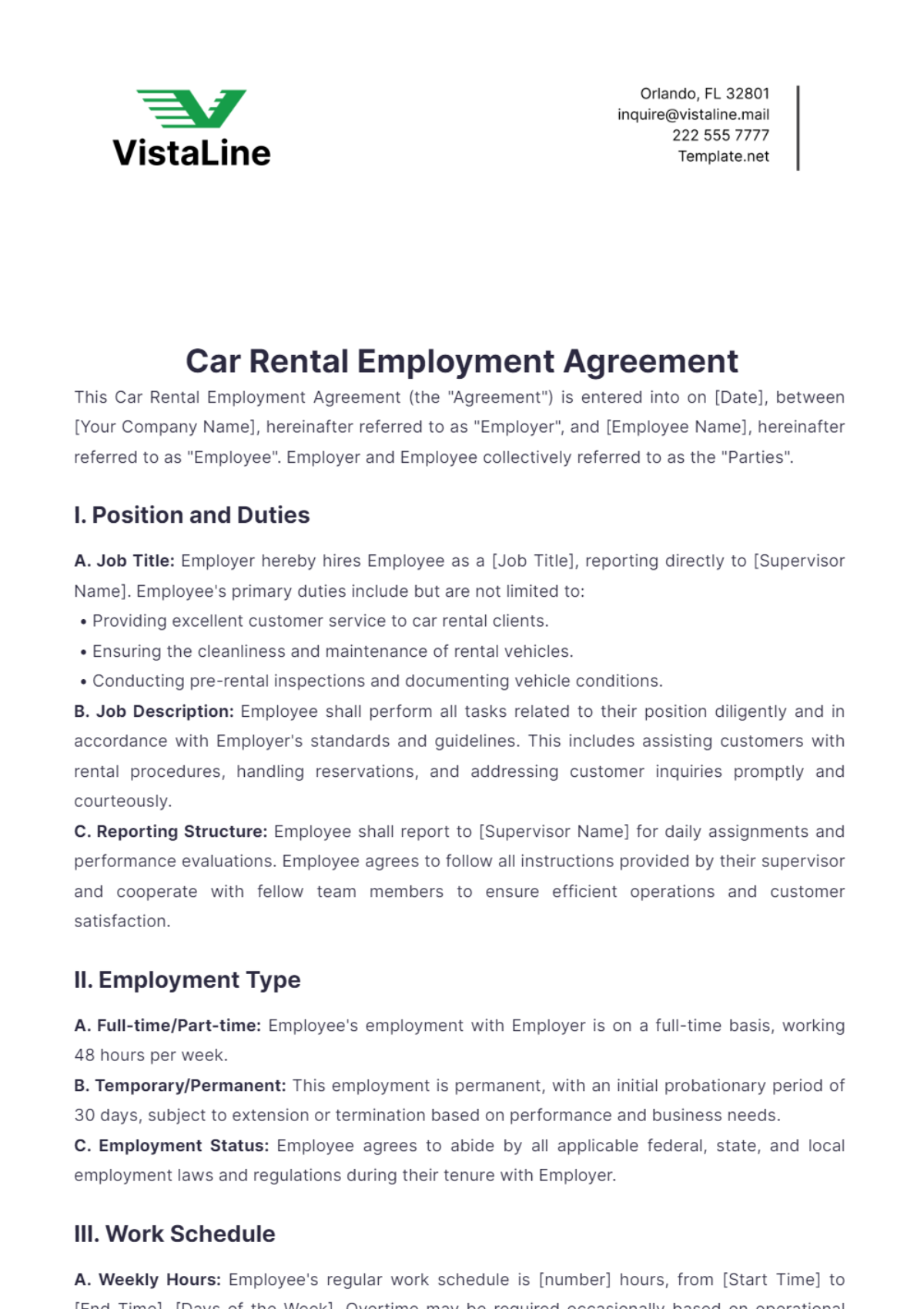 Car Rental Employment Agreement Template - Edit Online & Download