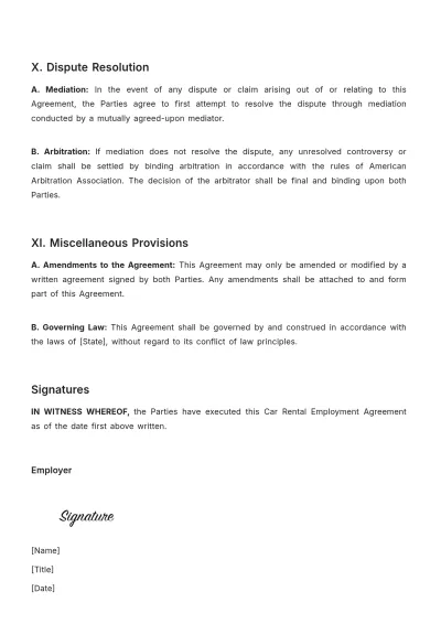 Free Car Rental Employment Agreement Template to Edit Online