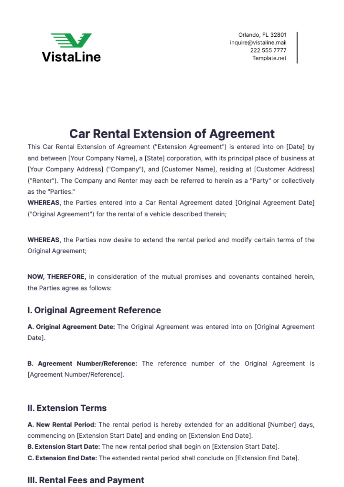 Car Rental Extension of Agreement Template - Edit Online & Download