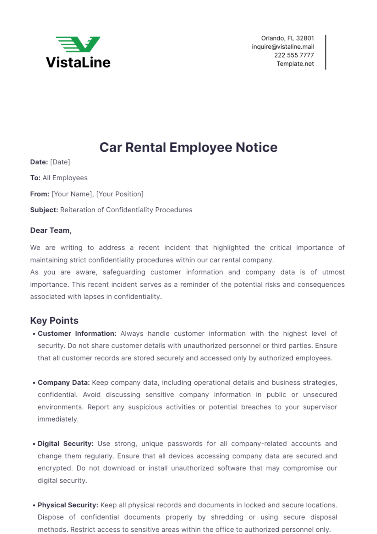 Car Rental Employee Notice Template